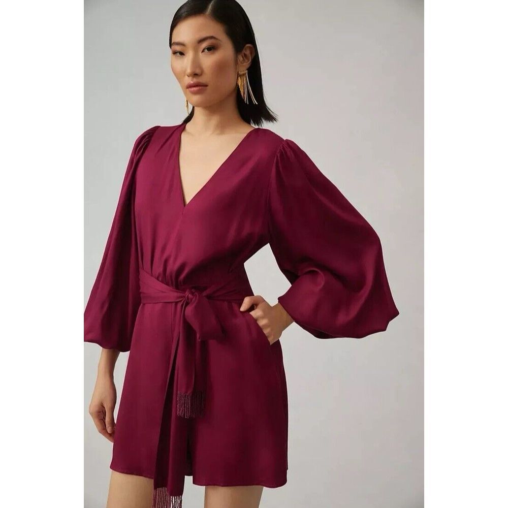 Anthropologie Farm Rio‎ Size XXS Bell Sleeve Beaded Tie Romper Plum Boho